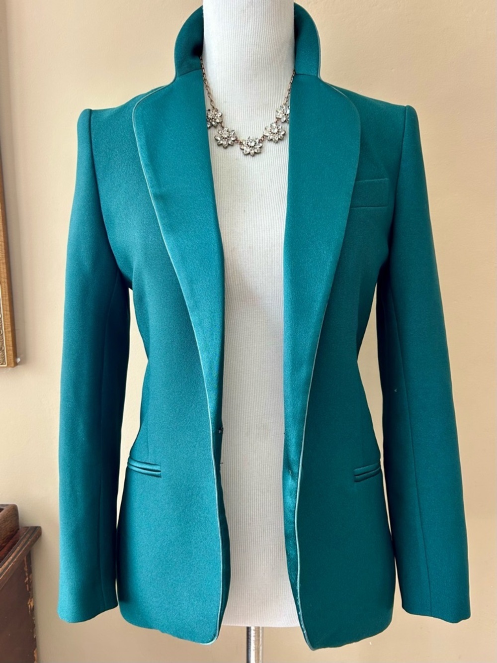 Hebe Studio Smoking Single-Breasted Blazer Emerald Green Satin Size 40 / US 2-4